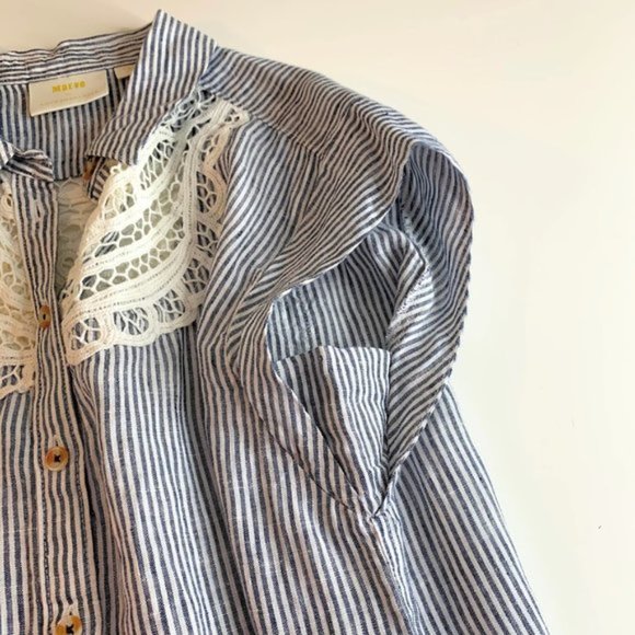 Anthropologie Maeve Linen w/ Lace Button Down Sleeveless Blouse - S - Picture 9 of 10